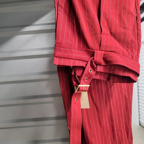 Red Pinstripe Pleated Pants + gold belt - Picture 4 of 10
